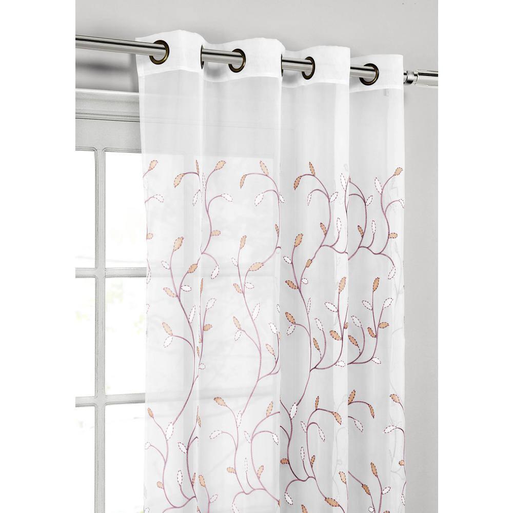 Grommet Curtain Panel, Embroidered Sheer Extra-Wide, Pink 54" x 84"