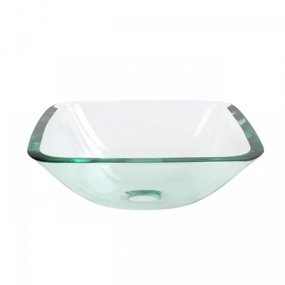 Square Glass Bathroom Vessel Sink with Drain Mini Bath Bowl