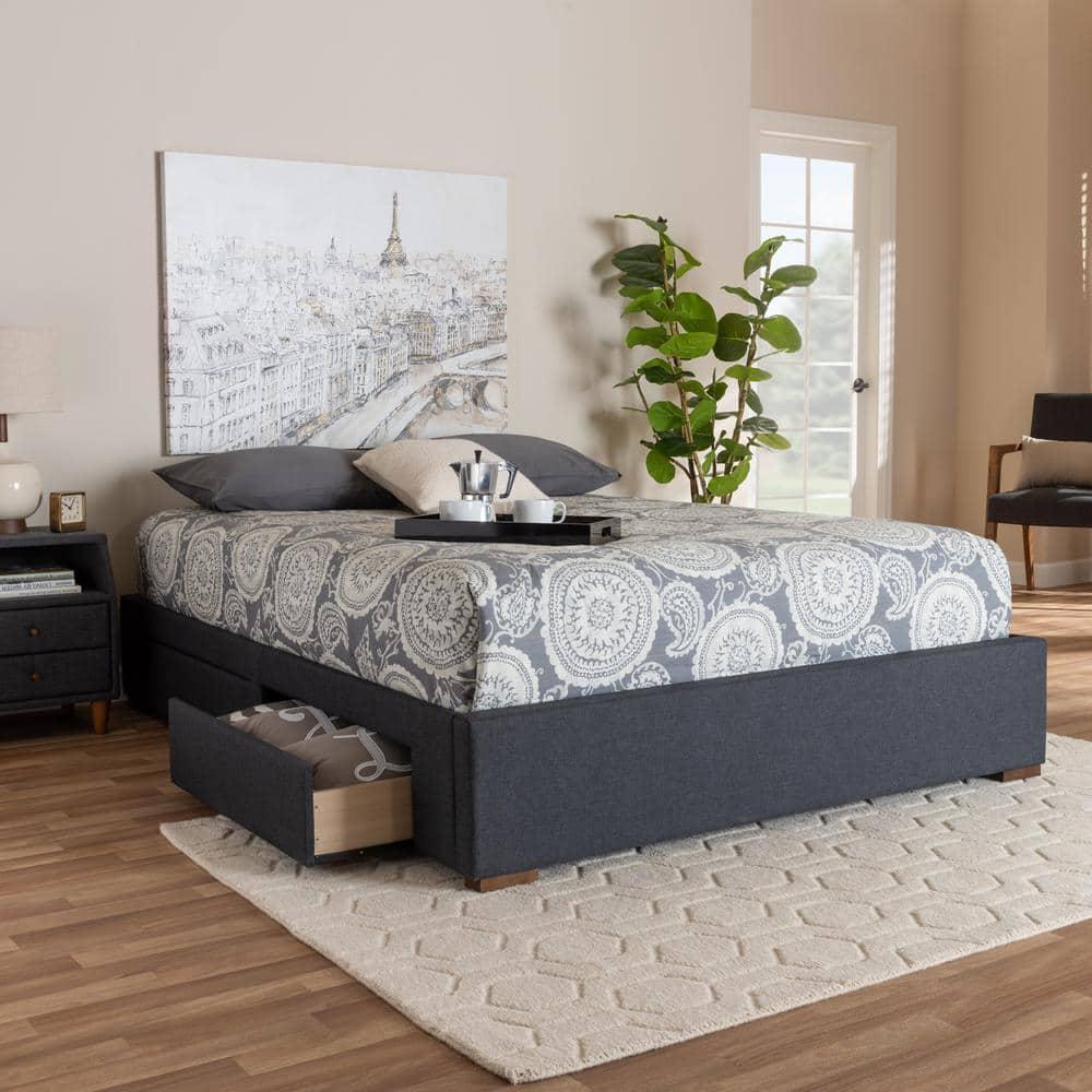 Baxton Studio Leni 4-Drawer Storage Queen Bed in Dark Gray