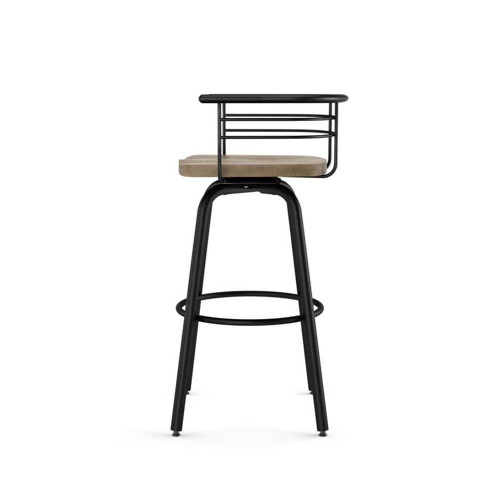 Amisco Brisk 30 In. Swivel Bar Stool - Beige Distressed Wood / Black Metal