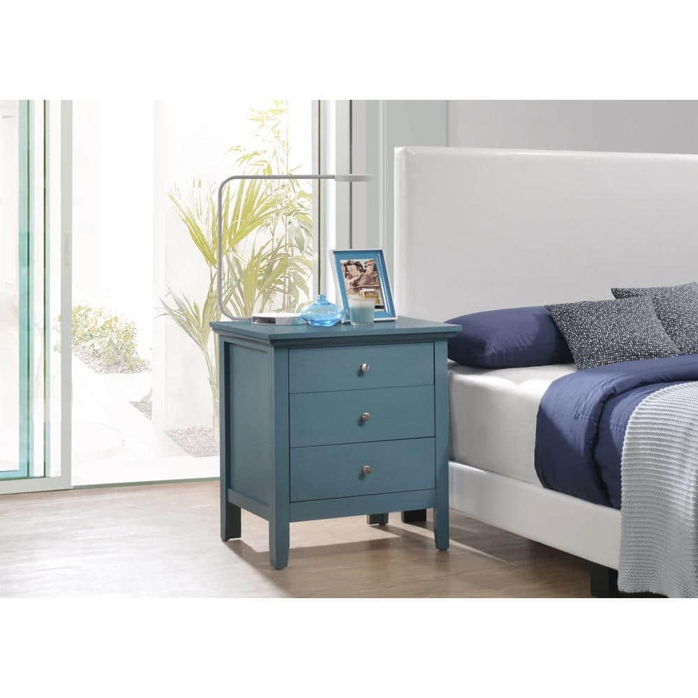 Passion Furniture Hammond 3-Drawer Teal Nightstand (26 in. H x 24 in. W x 18 in. D)