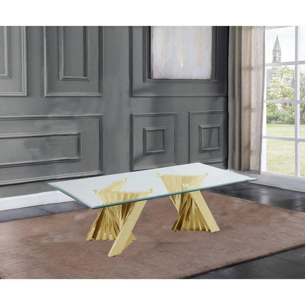 Geometric Clear Glass Coffee Table with Gold Stainless Steel