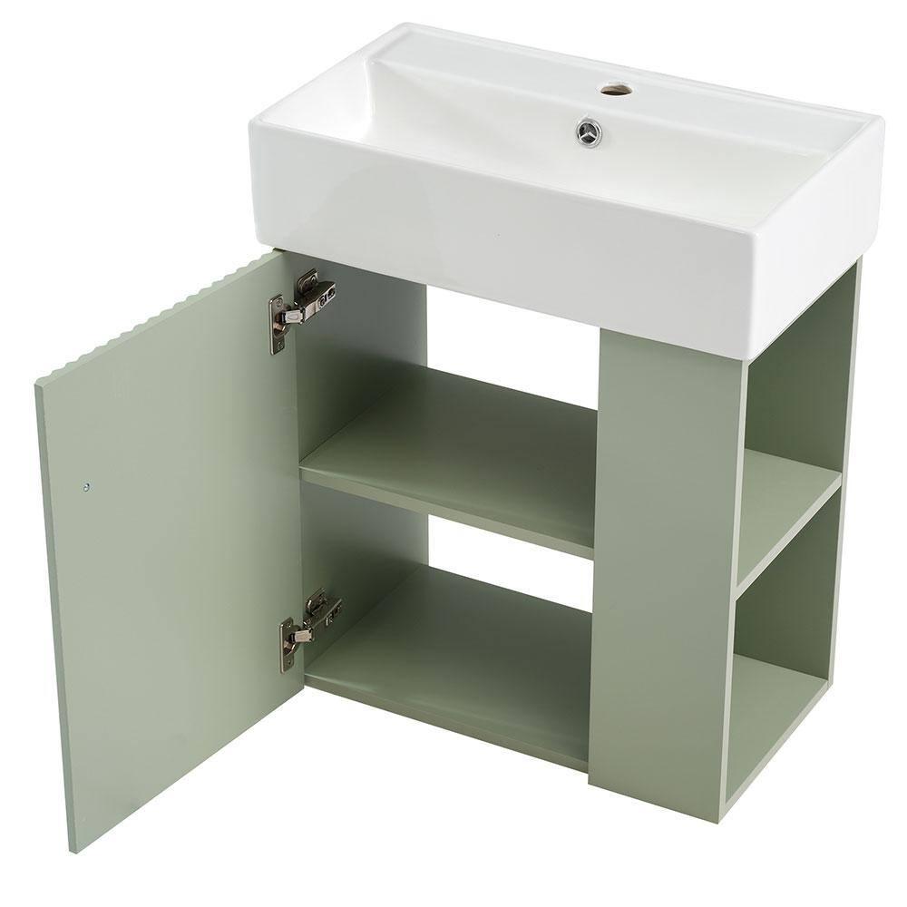 CARPET DESIGN UNLIMITED 2015 LLC 21.6 inch Modern Floating Bathroom Vanity with Ceramic Basin, Right side storage, Green