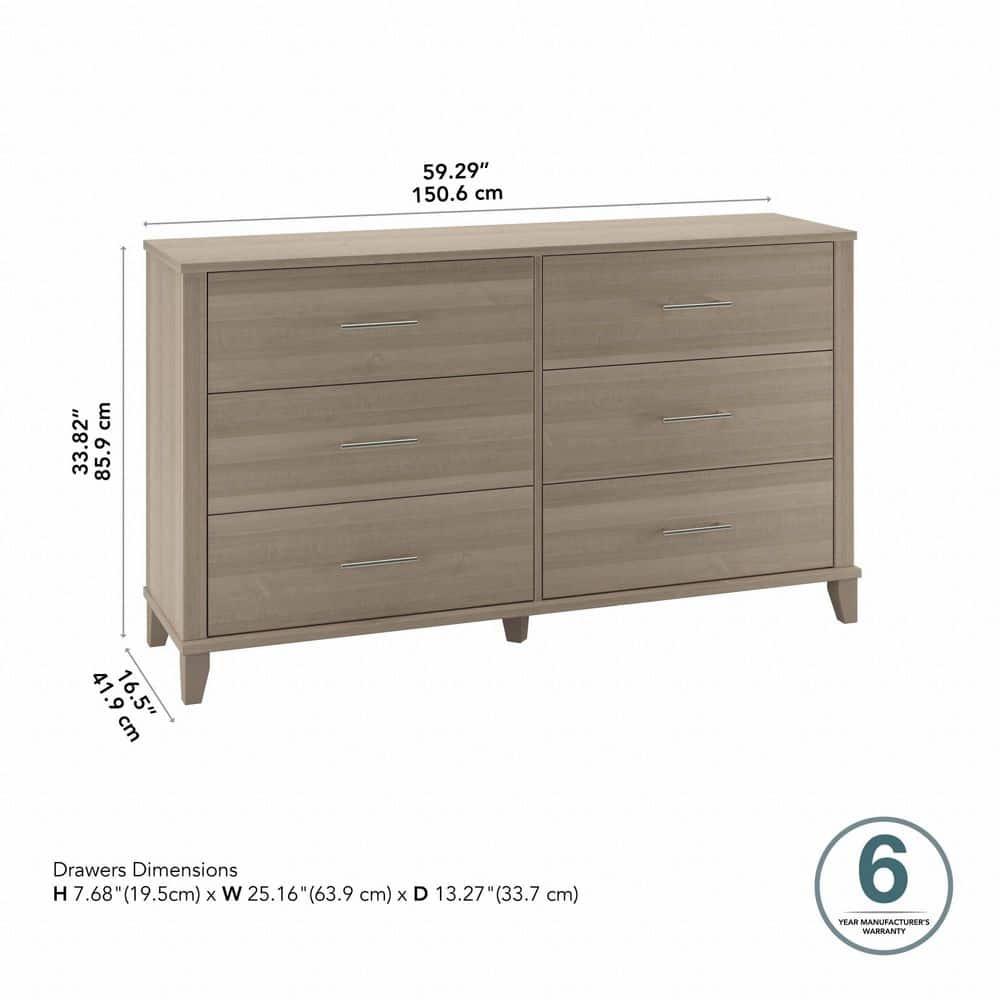 Somerset 6 Drawer Dresser in Gray - Bush Furniture: Mid-Century Style, Ample Storage Space