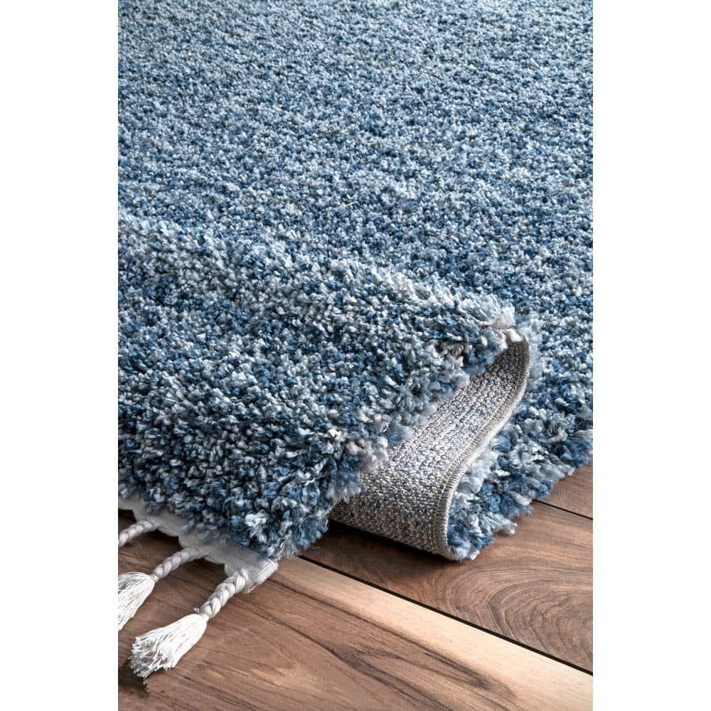 Nuloom Brooke Solid 2x6 Runner Shag Indoor Area Rug for Living Room Bedroom Dining Room Nursery Entryway Hallway, Blue/Ivory
