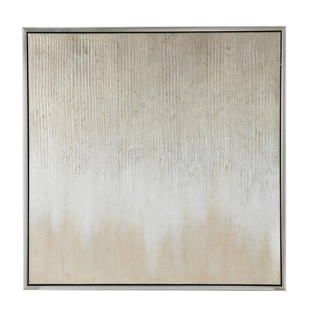 40"x40" Golden Sunshine Hand Painted Framed Wall Art Silver/Champagne - A&B Home: Contemporary Art Deco, Plastic Frame, D Ring Mount