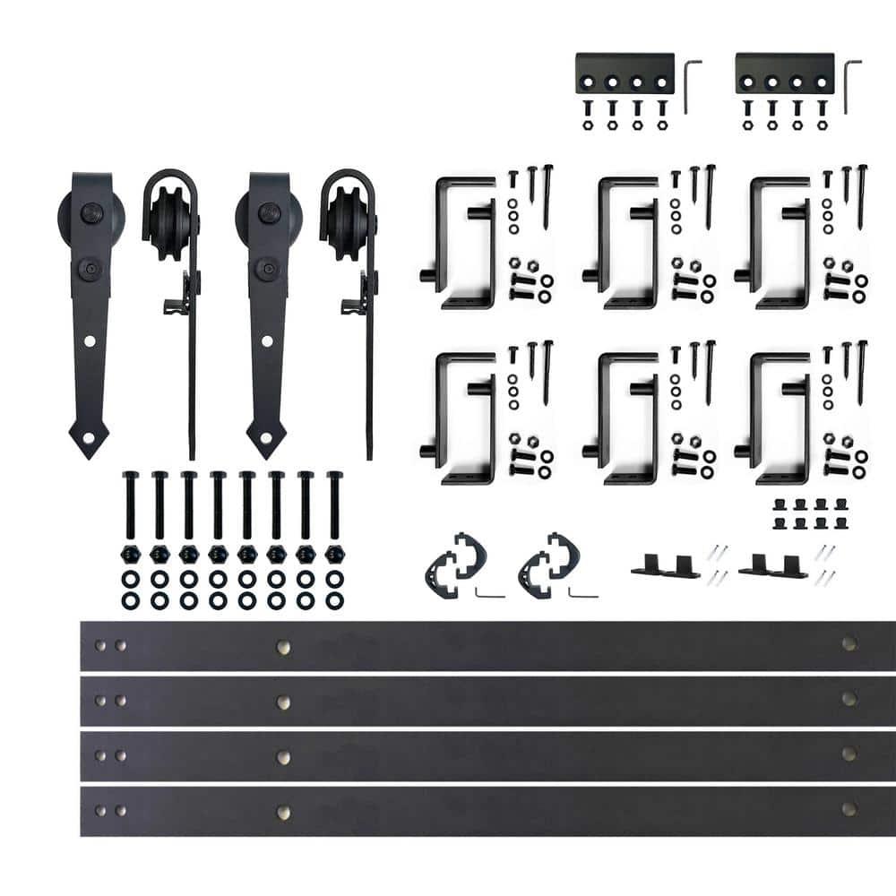 Homacer Black Rustic Arrow Design Double Track Bypass Two Door Hardware Kit( Door Not Included)