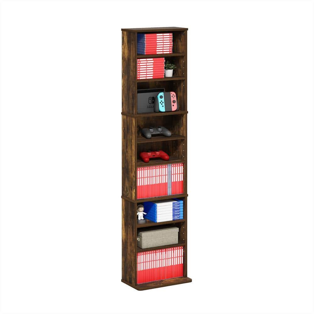 Furinno JAYA 9-Shelf Multimedia Media Storage Tower Rack with Adjustable Shelves, Amber Pine