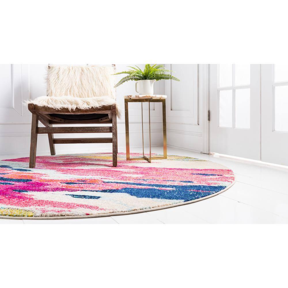 Unique Loom Estrella Collection Area Rug - Laurnell (6' 1" Round Pink/Orange)