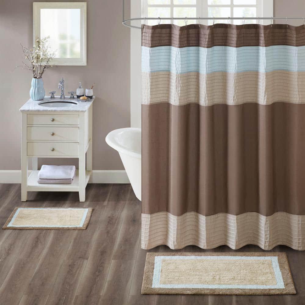 27"x45" Salem Border Bath Rug Blue: Madison Park, Cotton Tufted, Machine Washable, Latex Backing