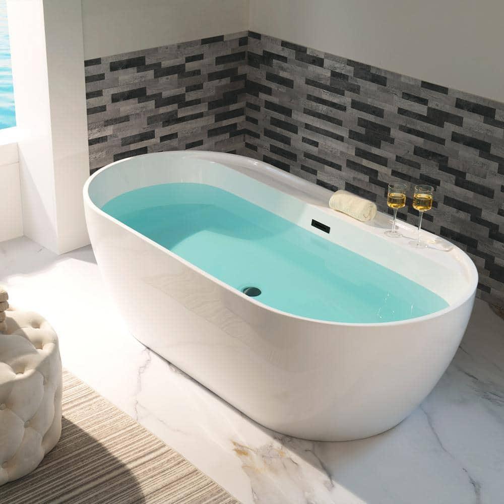 WoodBridge 72'' x 35.375'' Freestanding Acrylic Double Ended Bathtub with Wide Rim,  - Available in Glossy White/Black, with 5 Finish Options for Trim B0059-MB
