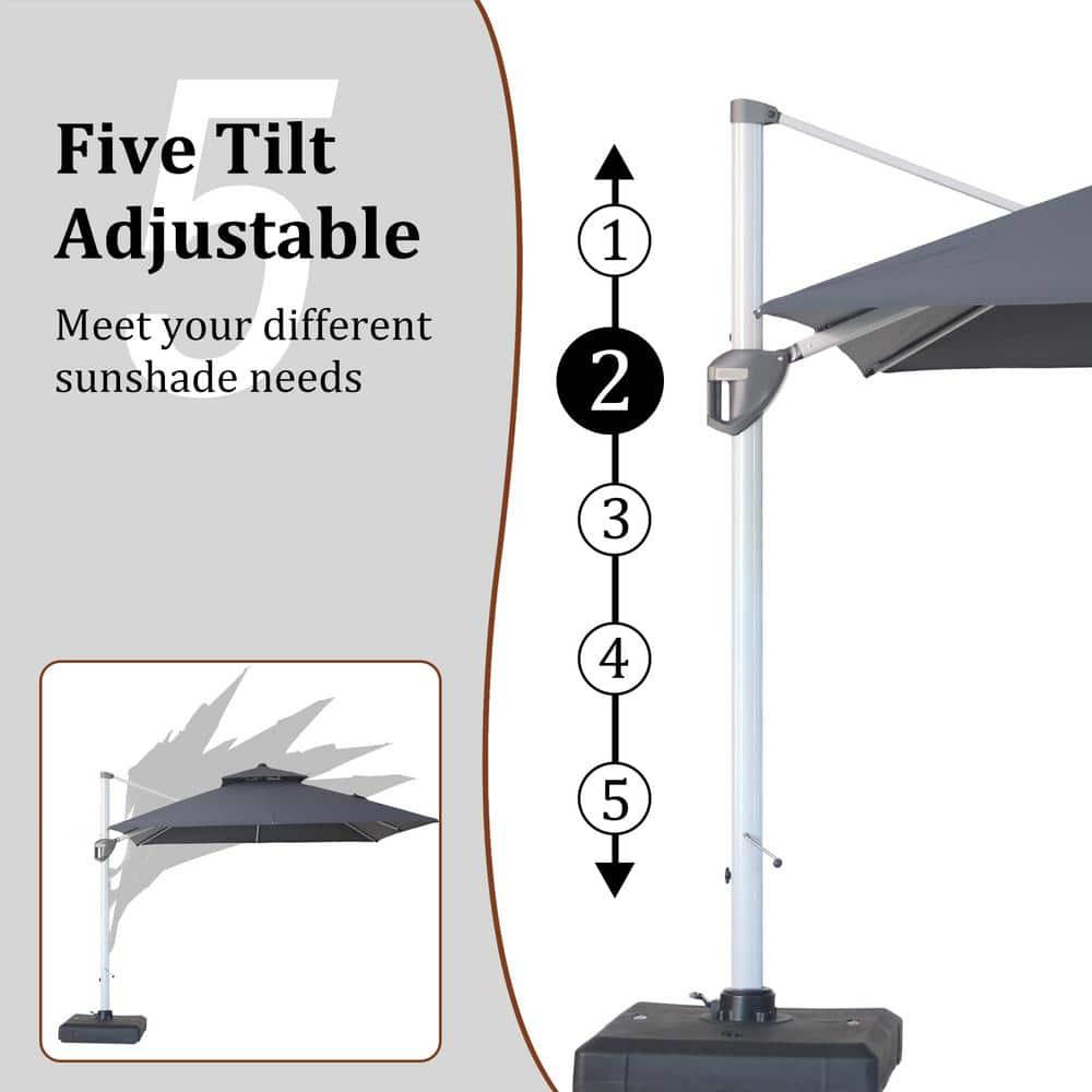 10 ft. Octagon Cantilever Patio Umbrellas Adjustable 5 Angle Outdoor Umbrella Grey Square with base