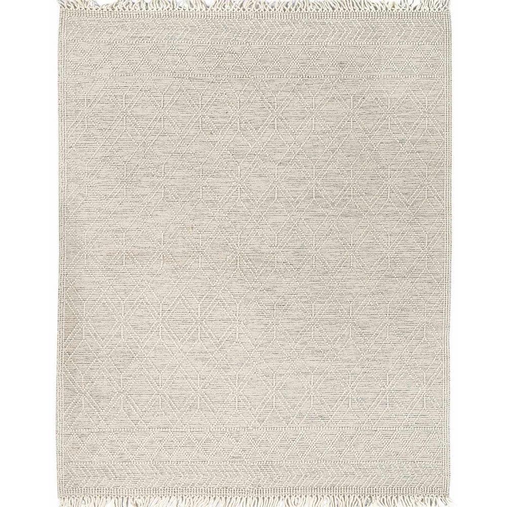 Hauteloom Ramsbury Boho Hand Woven Wool High Low Textured Area Rug - Farmhouse Moroccan Trellis Carpet for Living Room, Nursery - Handmade Zig Zag Bubble Weave - Beige, Grey, Light Brown - 12' x 15'