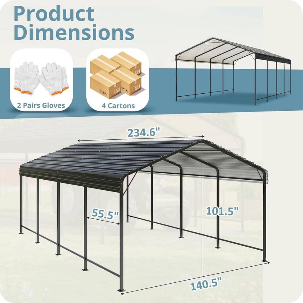 Carport 12x20 FT Metal Carport with Enhanced Base Outdoor Heavy Duty Garage Galvanized Car Shelter for Pickup, Boat, Car and Tractors