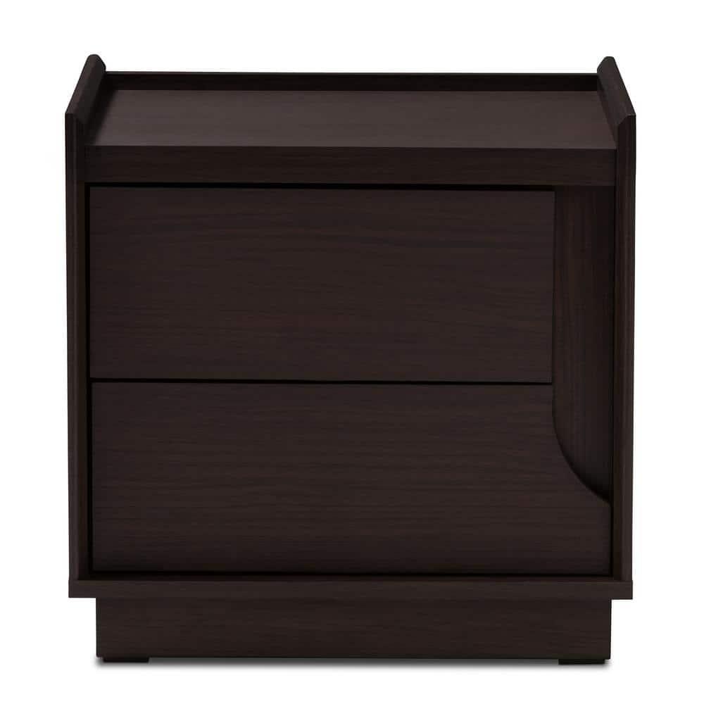 Larsine Finished 2 Drawer Nightstand Brown - Baxton Studio: Modern Design, Cut-Out Handles, Engineered Wood