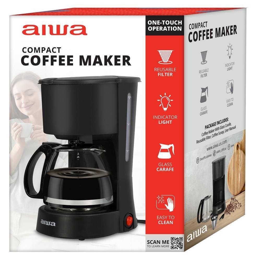 Aiwa 6-Cup Compact Coffee Maker Machine with 22-oz Carafe Coffee Pot and Reusable Filter, Black