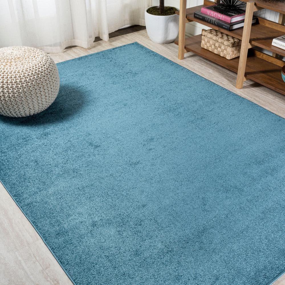 8'x10' Haze Solid Low-Pile Area Rug, Turquoise - JONATHAN Y