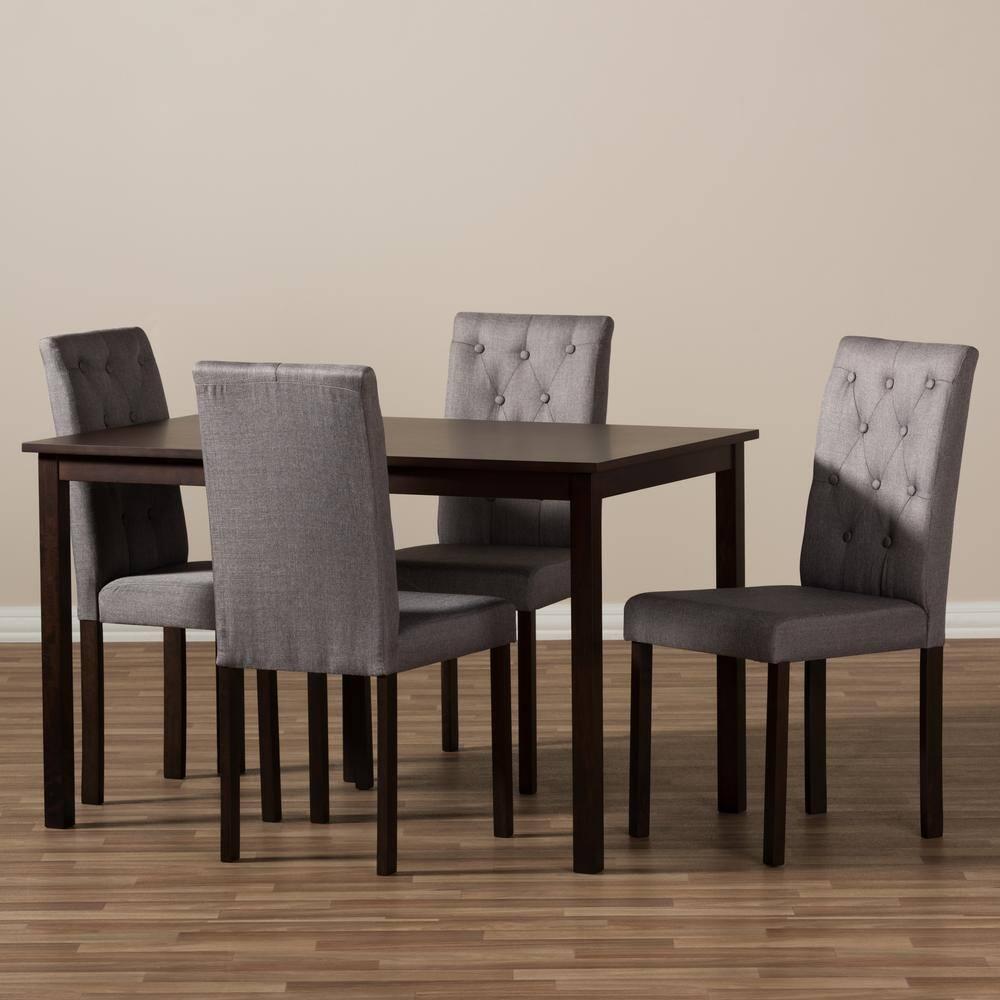 Baxton Studio Gardner Modern and Contemporary 5-Piece Dark Brown Finished Fabric Upholstered Dining Set, Multiple Colors