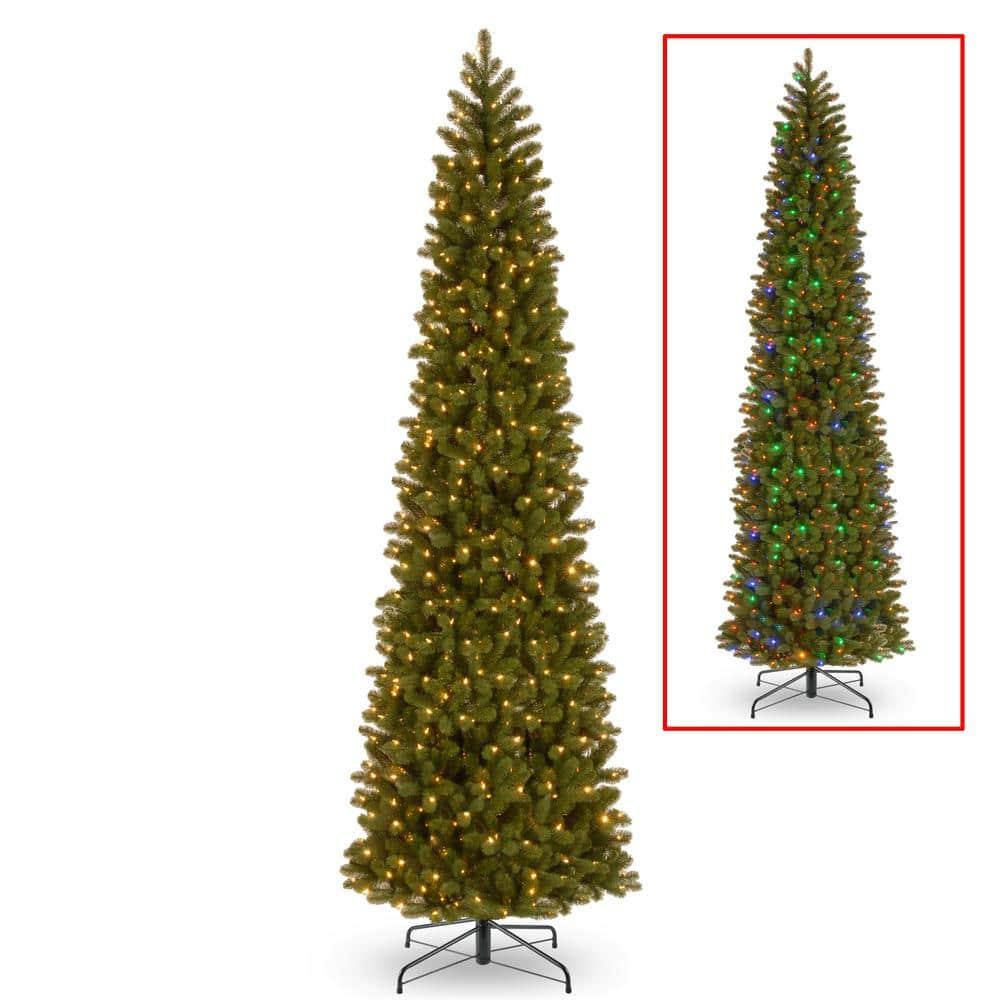 12' Prelit Pencil Slim Feel Real Downswept Douglas Fir Artificial Christmas Tree Dual Color Lights - National Tree Company