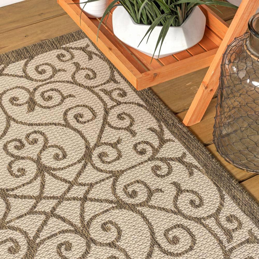 8'x10' Madrid Vintage Filigree Textured Weave Indoor/Outdoor Area Rug, Beige/Brown - JONATHAN Y