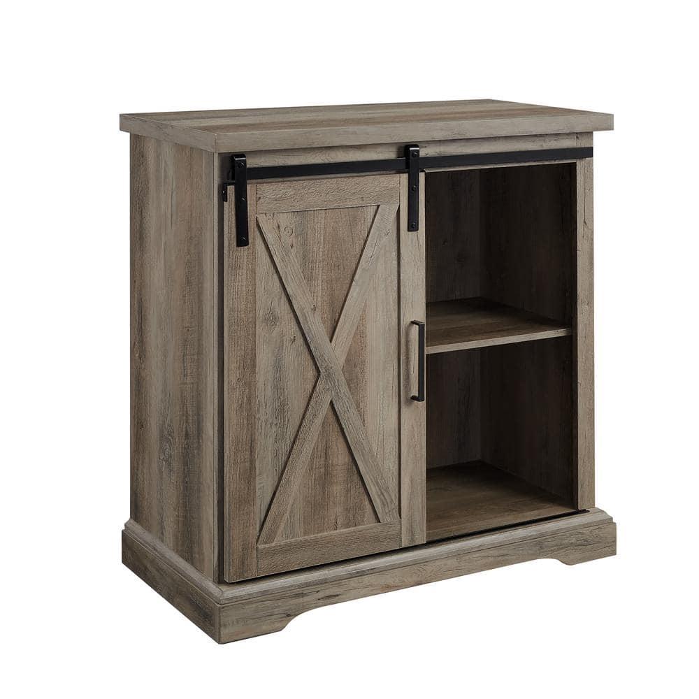 Walker Edison Sliding Barn Door Accent Cabinet, Grey Wash