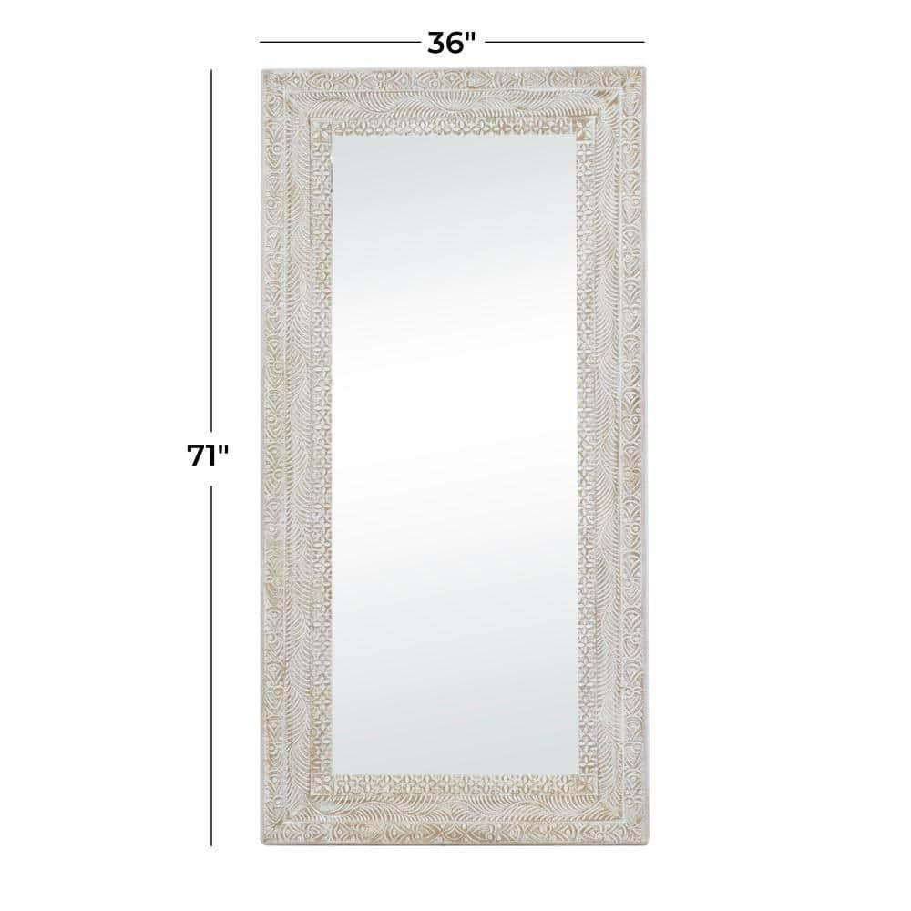 Deco 79 Wood Floral Room Wall Mirror Intricately Carved Entryway Mirror, Wall Mounted Mirror 36" x 3" x 71", Brown