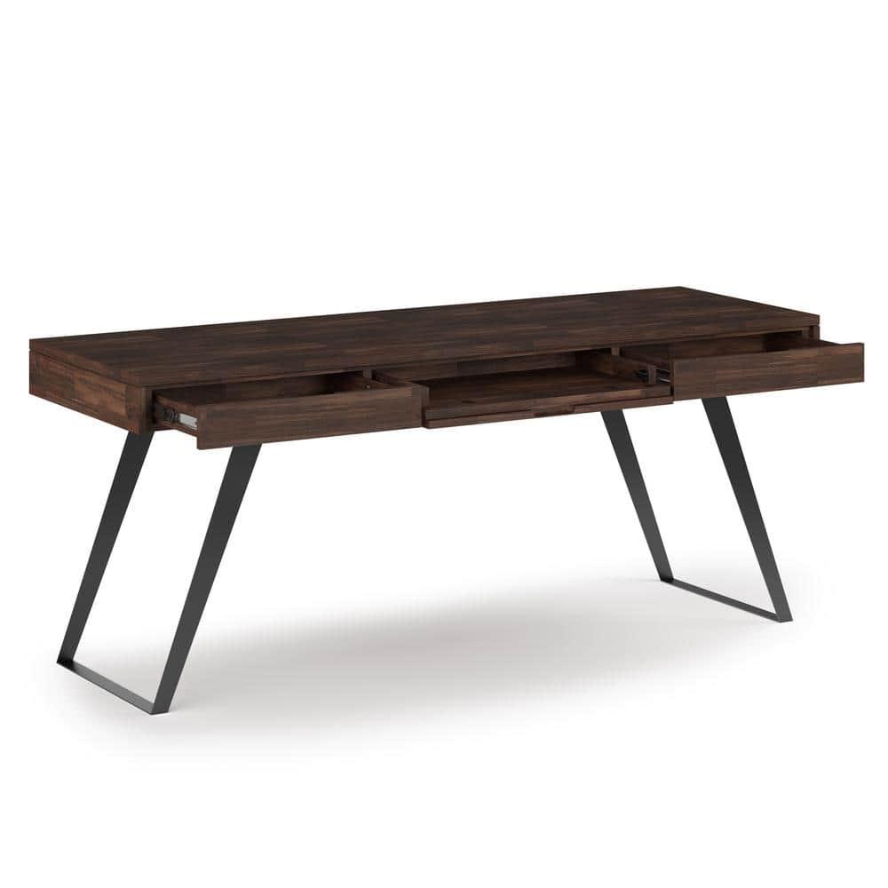 Simpli Home Lowry Solid Acacia Wood Desk, Industrial Style with Keyboard Tray and 2 Drawers
