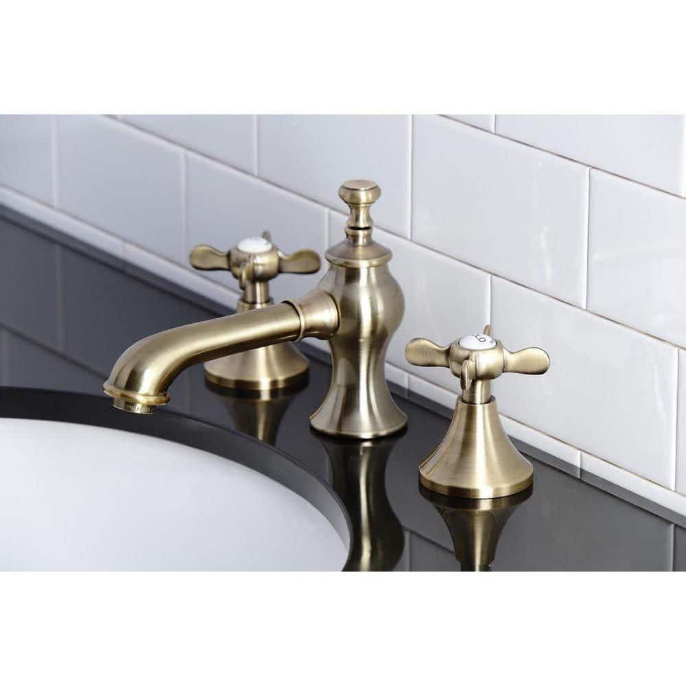 Kingston Brass KC7063BEX Kingston Brass Essex Two-Handle 3-Hole Deck Mount Widespread Bathroom Faucet with Brass Pop-Up Drain