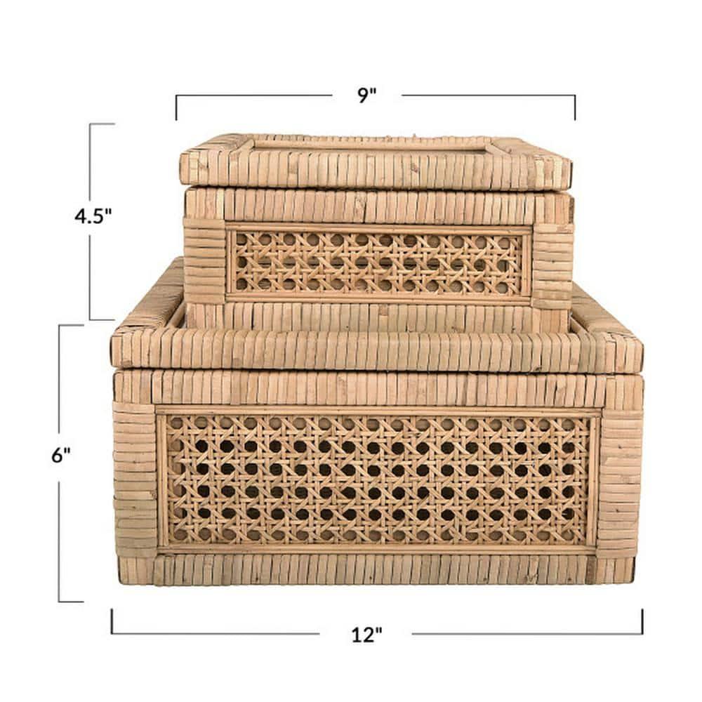 Creative Co-Op Cane and Rattan Natural Wood Decorative Boxes, Set of 2