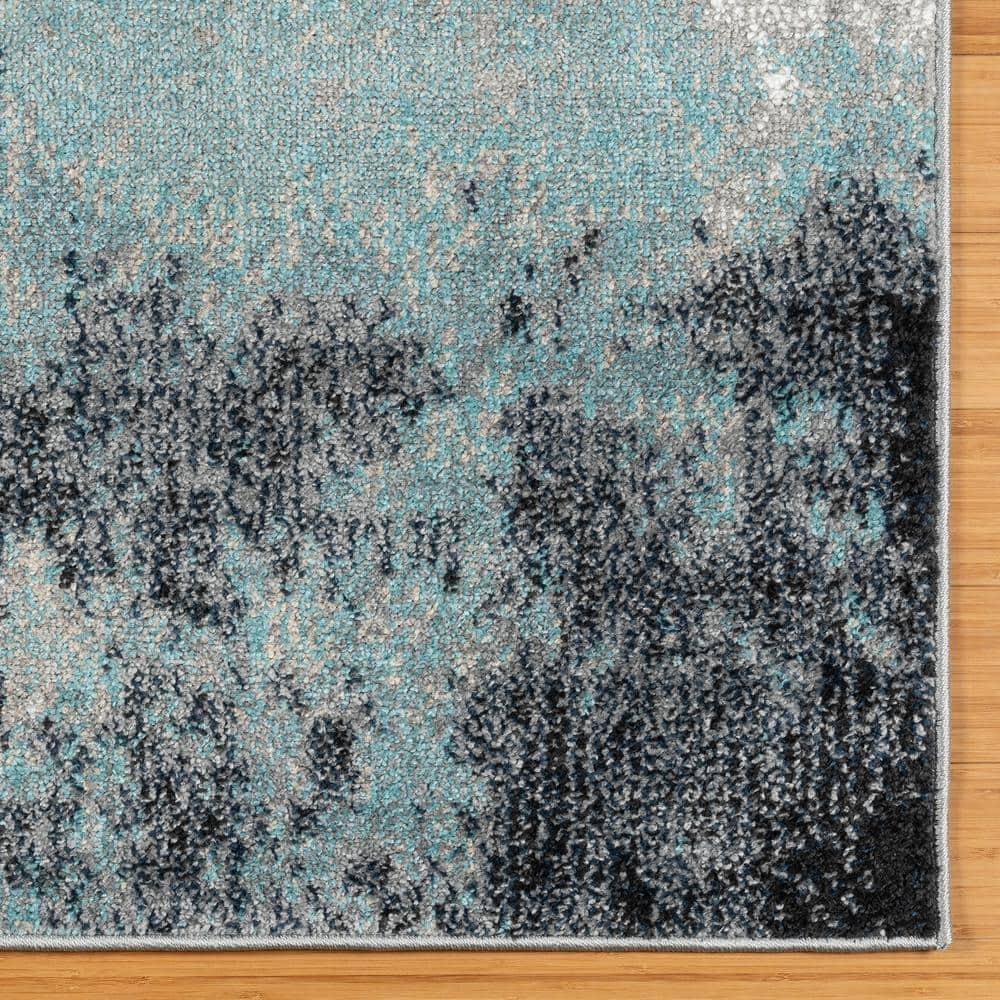 Gertmenian Gertmenian Alor Satori Modern Abstract Aqua/Navy Blue/Gold/Ivory Polypropylene Indoor Area Rug