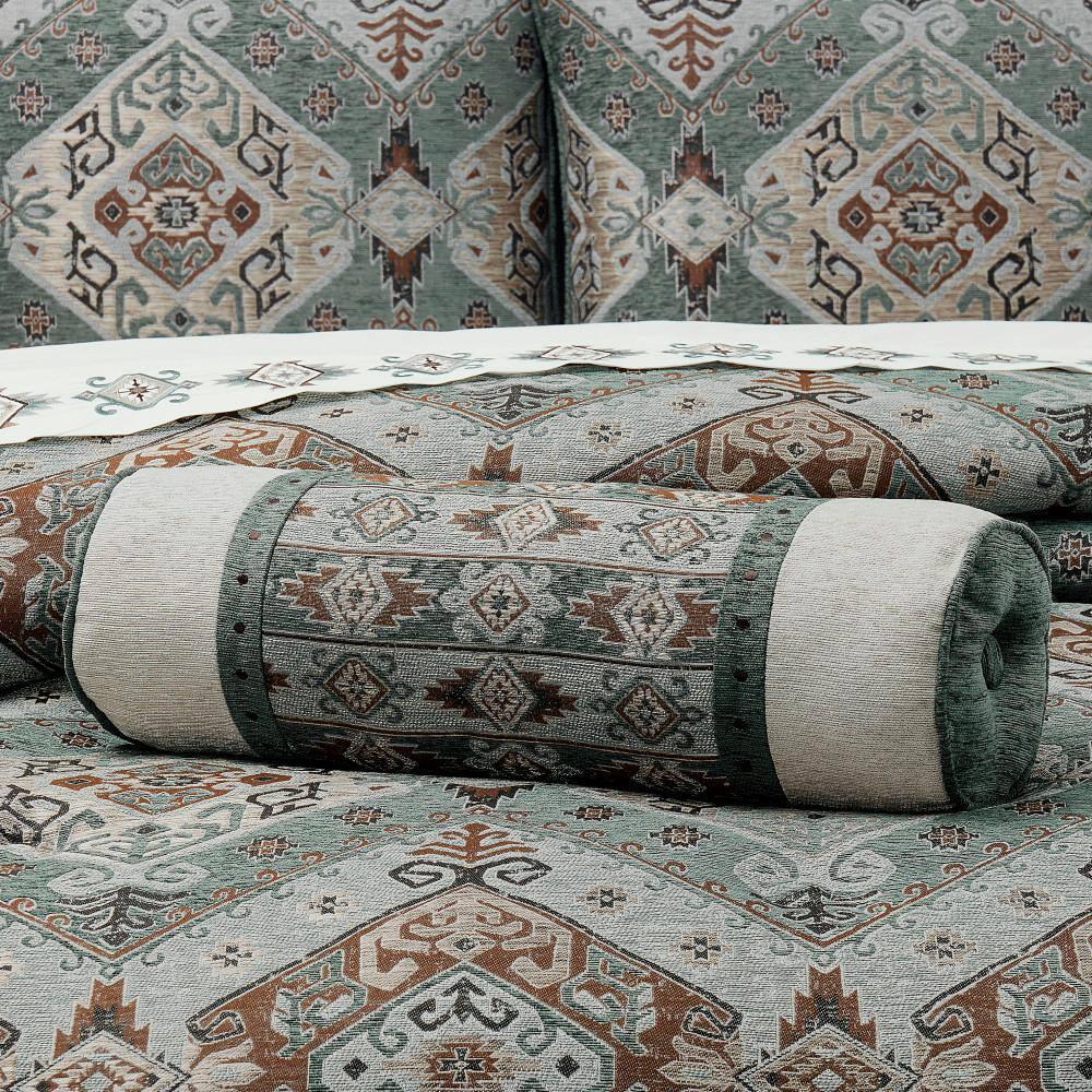 Southwest Turquoise Embroidered Polyester Neckroll Pillow