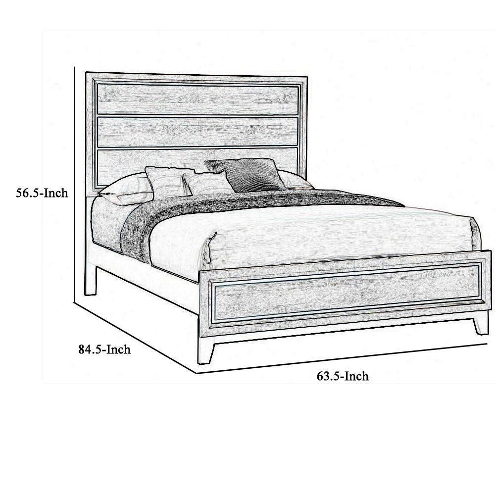 Transitional Queen Bed with Plank Panel Headboard and Low Footboard Gray - Saltoro Sherpi