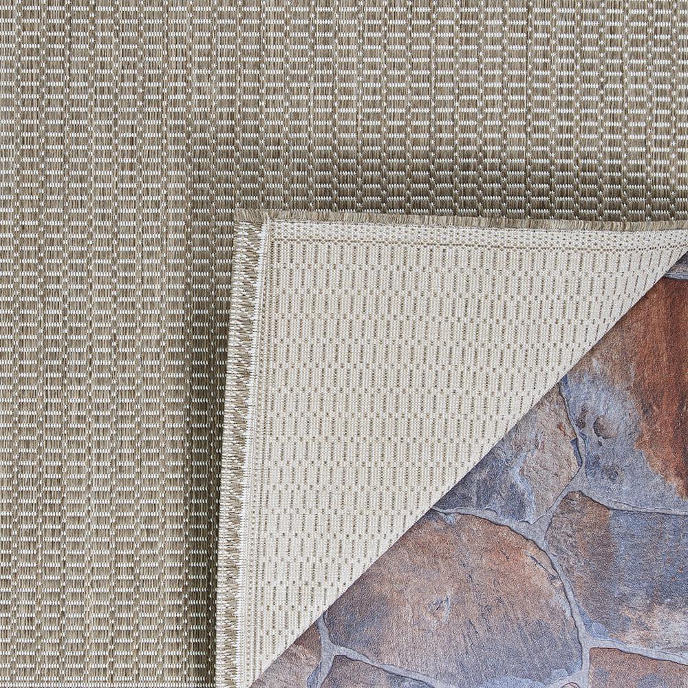 Couristan Recife Saddle Stitch Indoor /Outdoor Area Rug, Champagne- Taupe, 8'6" Square