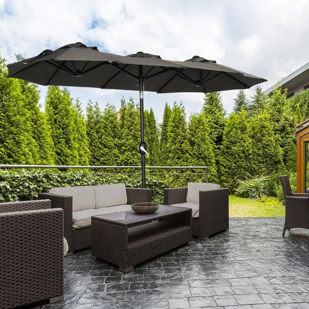 Outsunny 9.7' Double-sided Patio Umbrella with 3 Air Vents, Tilt and Crank, Outdoor Umbrella, Gray
