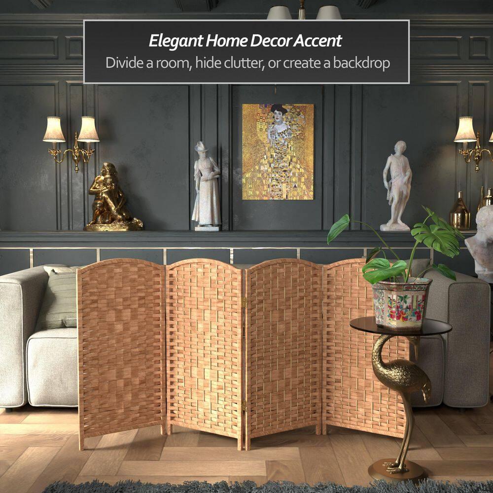 Pantalla Plegable de Fibra de Tejido de Diamante Corto de 3 Pies - Natural - 4 Paneles