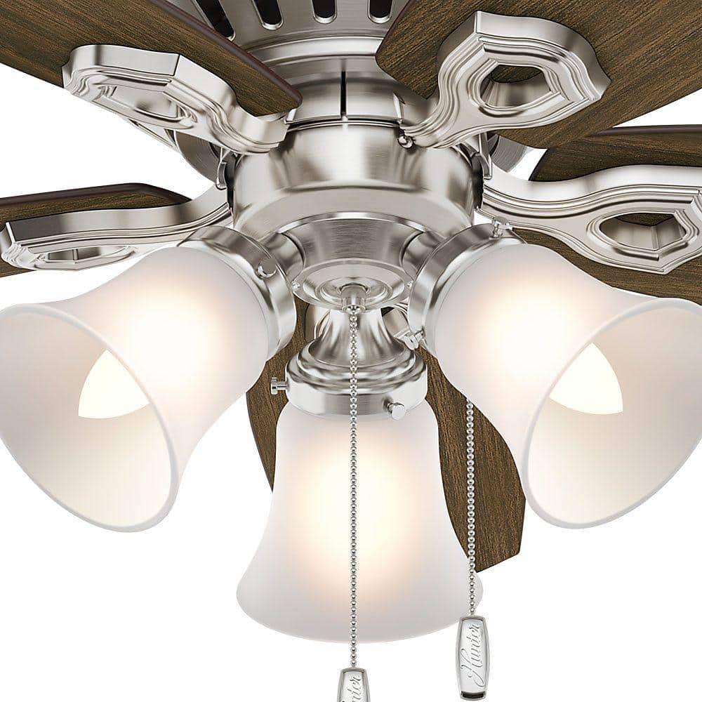 Hunter - Builder Indoor Low Profile Ceiling Fan With Light, 42-inch, Brushed Nickel, Traditional-style, 3-speed WhisperWind Motor, 51092, for living rooms, bedrooms, home offices, kitchens