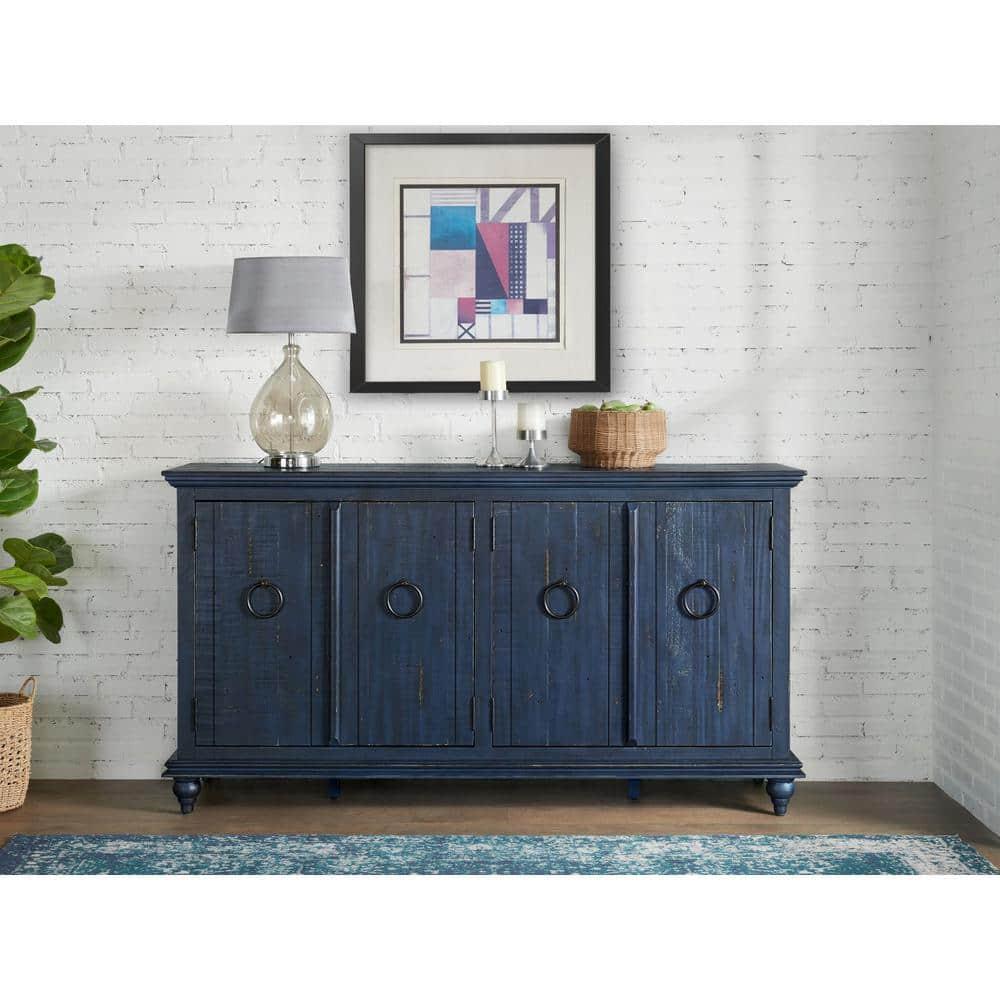 Martin Svensson Home Garden District Rustic Blue Solid Wood 65" TV Stand