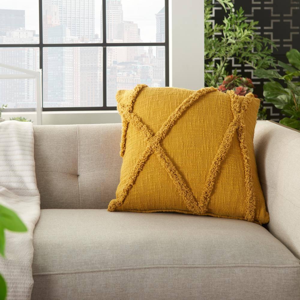 18"x18" Distressed Diamond Square Throw Pillow Mustard - Mina Victory: Cotton, Zipper Closure, Indoor Use