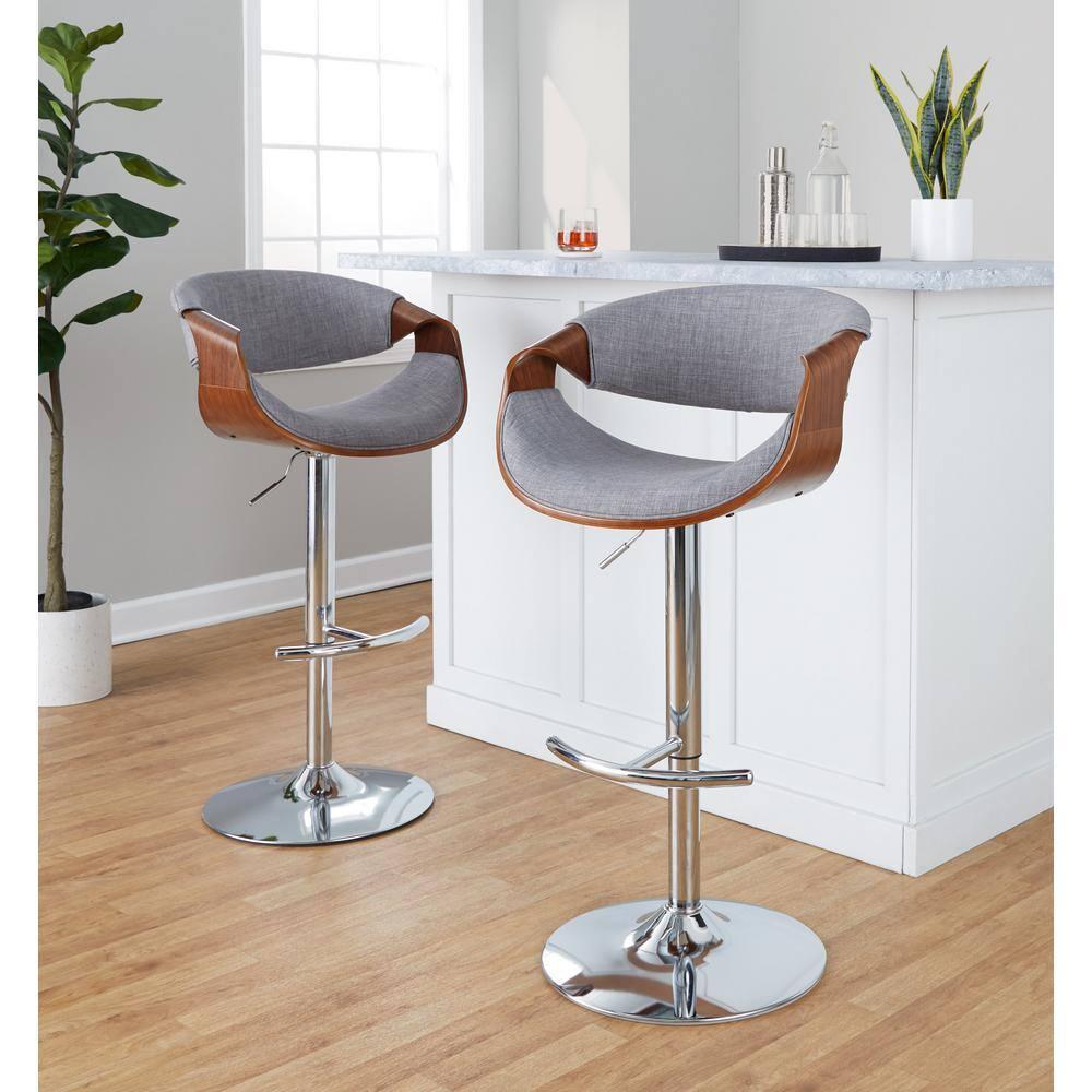 Set of 2 Curvo Adjustable Barstools Walnut/Light Gray - LumiSource: Mid-Century Modern, Swivel, Footrest, Foam Filled
