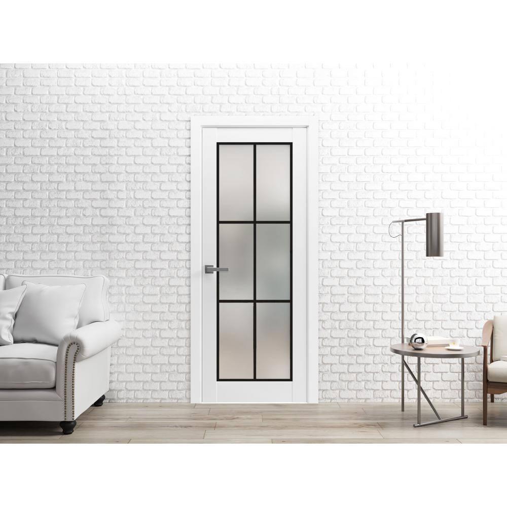 SARTODOORS Solid French Door | Planum 2122 Frosted Glass | Single Regular Panel Frame Trims Handle | Bathroom Bedroom Sturdy Doors | Wayfair
