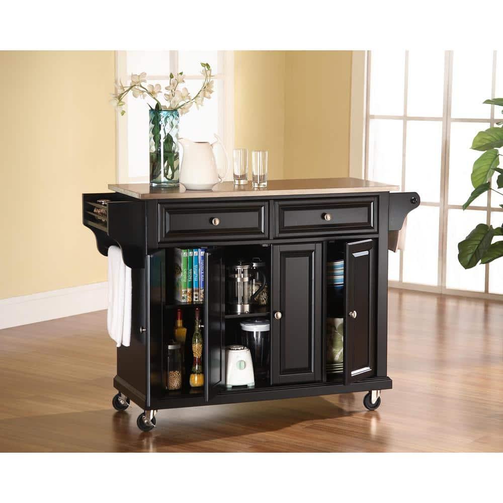 Crosley Furniture Wood/Stainless Steel Kitchen Cart in Black and Silver