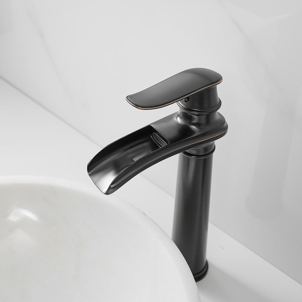 Waterfall Single Hole Single Handle Vessel Sink Faucet With Drain Assembly in Oil Rubbed Bronze