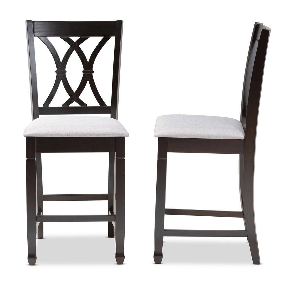 Set of 2 Reneau Finished Wood Counter Height Barstools - Baxton Studio: Upholstered, Rubberwood Frame
