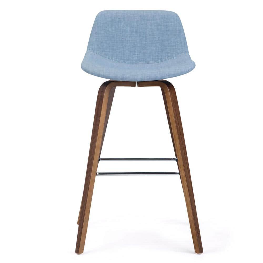 Simpli Home Randolph Upholstered Bentwood Mid-Century Modern Bar & Counter Stool with Chrome Footrest (Set of 2)