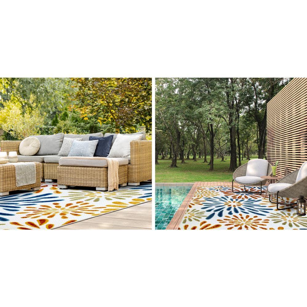 Leick Home Beam Multicolor Flower Rectangle Indoor/Outdoor Area Rug, 5'3" x 7'