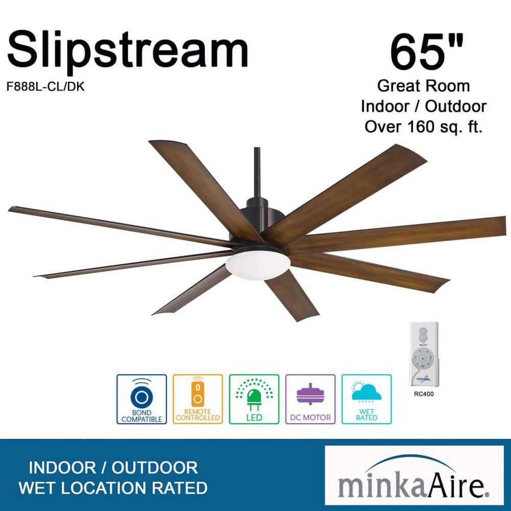 65" Minka Aire Modern Outdoor Ceiling Fan with LED Light Remote Control Coal Distressed Koa Opal Glass Wet Rated for Patio Gazebo