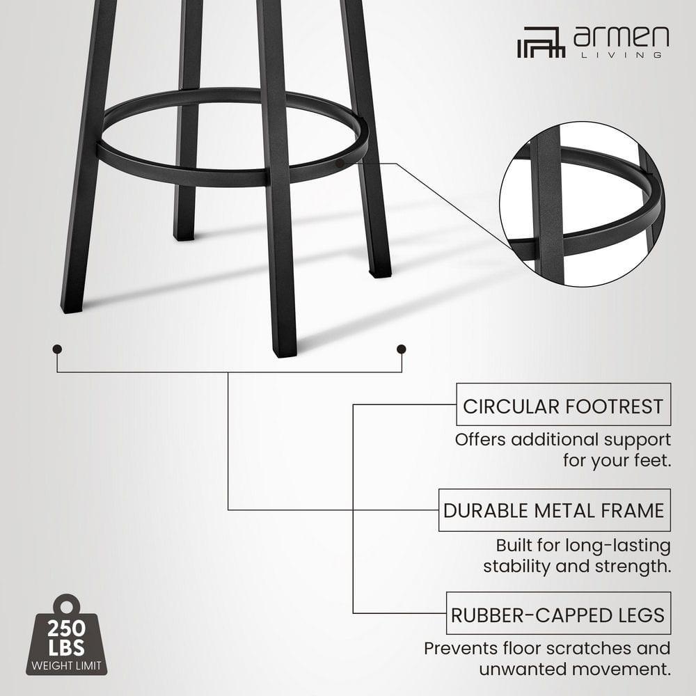 Armen Living Lorin30" Bar Height Swivel Bar Stool in Black Finish and Black Faux Leather