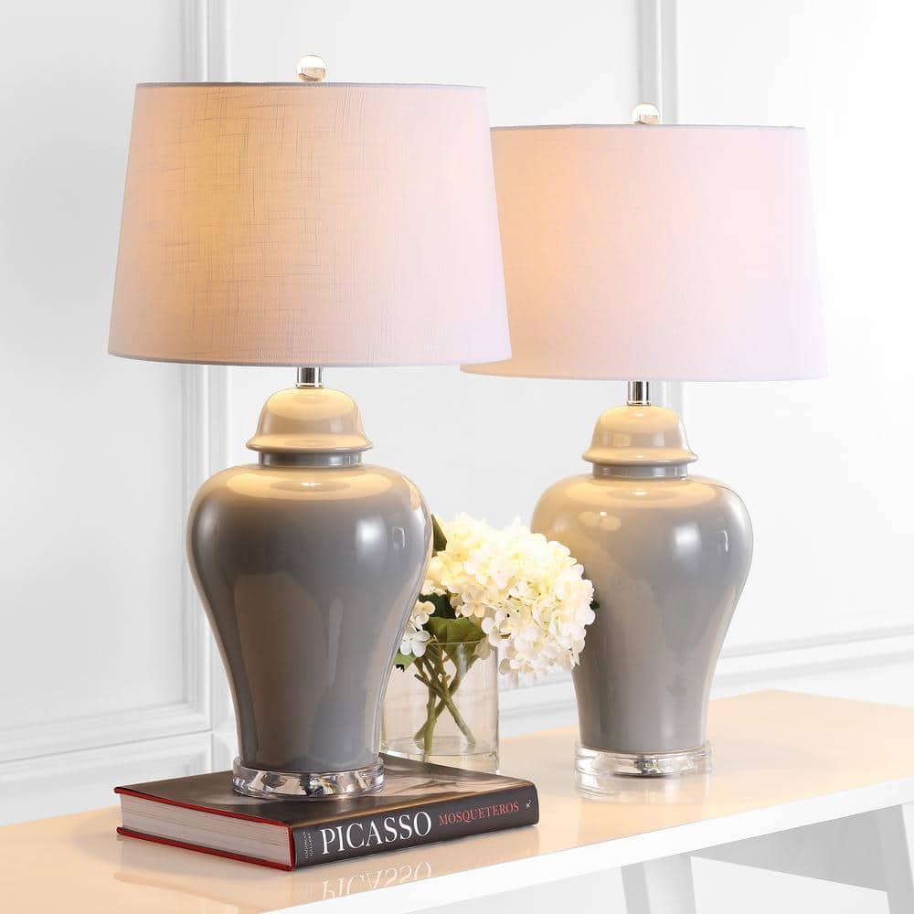 JONATHAN Y JYL4020A-SET2 Winnie 27" Ceramic Urn LED Table Lamp, Contemporary, Transitional for living room, dinning room, bedroom, office Bulb Included, Grey (Set of 2)