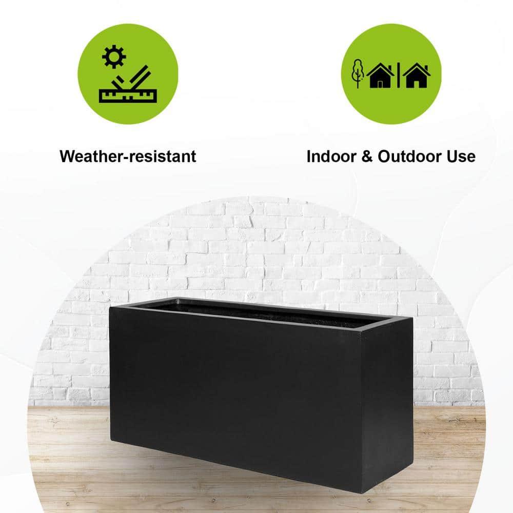 Pottery Pots USA Inc. Pottery Pots Jort Small Fiberstone Indoor Outdoor Modern Rectangle Planter, 16 Inch Tall Black 32"