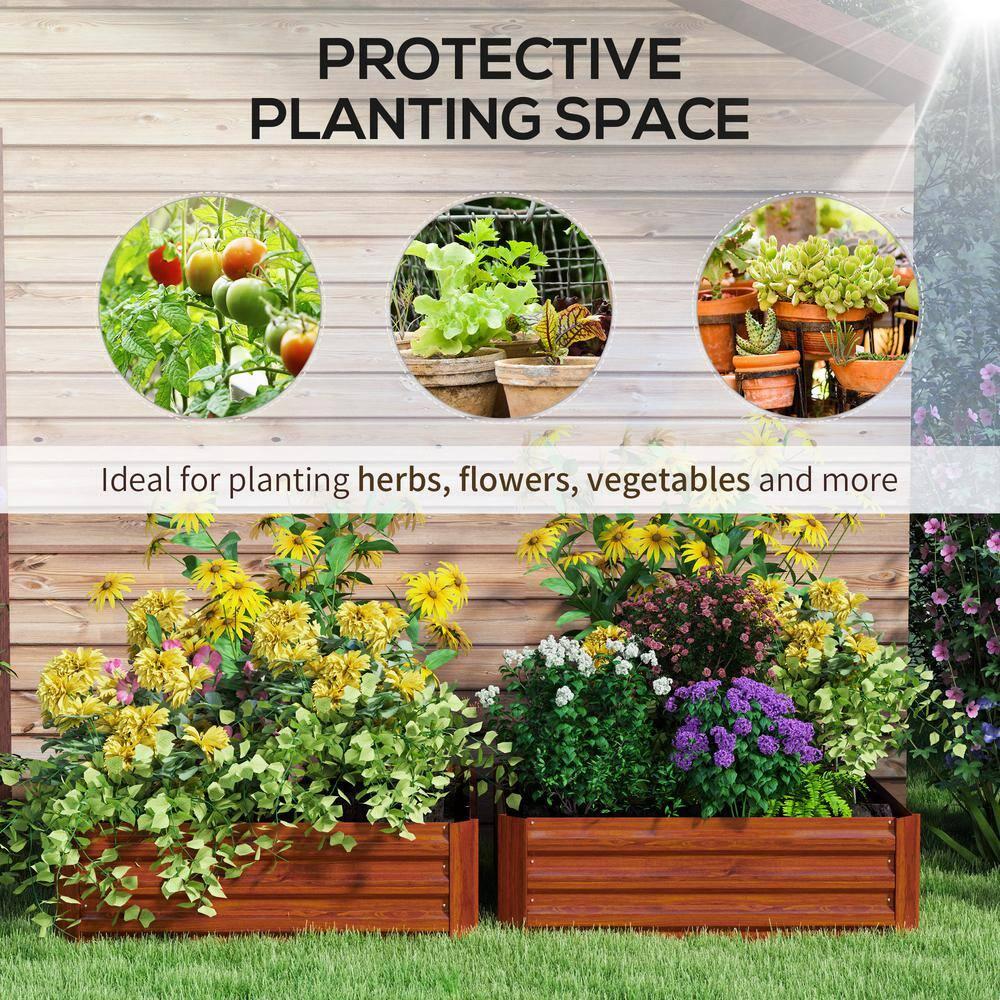 Outsunny 3.3' x 3.3' x 1' 2-Piece Galvanized Raised Garden Bed Box Planter Raised Beds with Steel Frame for Vegetables, Flowers, and Herbs, Dark Brown